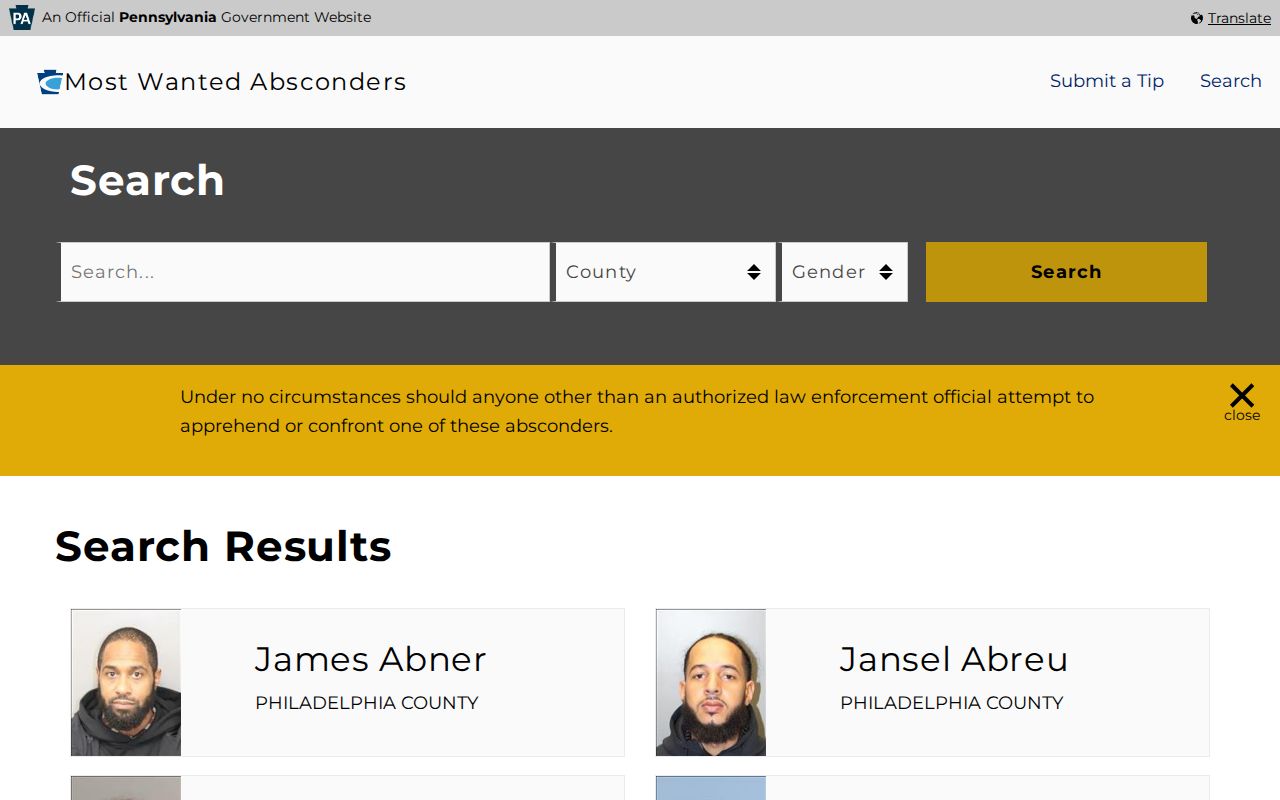 Lancaster County state parole absconder status search