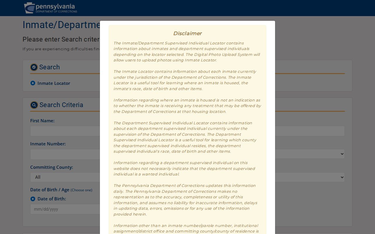 Lancaster County released inmate Pennsylvania DOC search modes